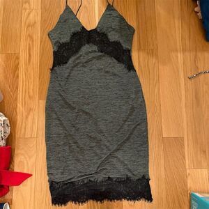 Another Story Women's Gray Lace Trim Midi Slip Dress Size M